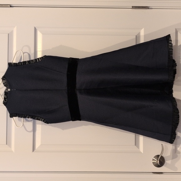 NWOT Elegant Navy Blue Dress with Velvet Accents - Picture 2 of 2